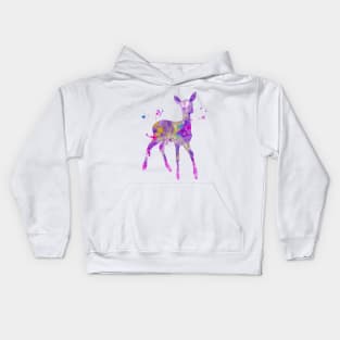 Purple Fawn Watercolor Painting Kids Hoodie